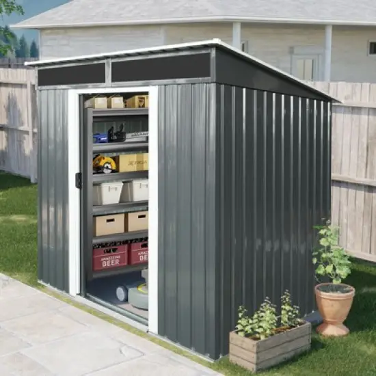 NicBex 6x5 FT Outdoor Storage Shed,Metal Outdoor Shed with Window Transparent Plate,Storage Sheds for Garden image {1}