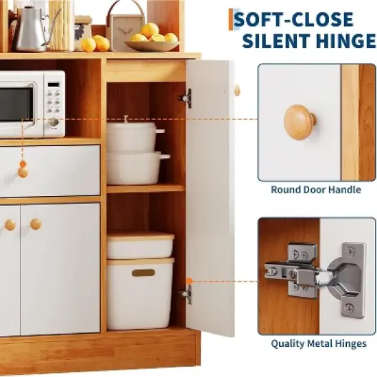 Wood Sideboard Buffet Cabinet, Large Cupboard Cabinet with Storage, Freestanding Kitchen Pantry Cabinets with Drawers, Adjustable Shelf & Storage Rack image {4}