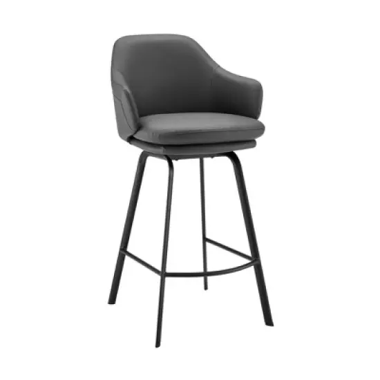 30" Brigden Swivel Counter Height Barstool with Faux Leather Black Metal - Armen Living image {11}