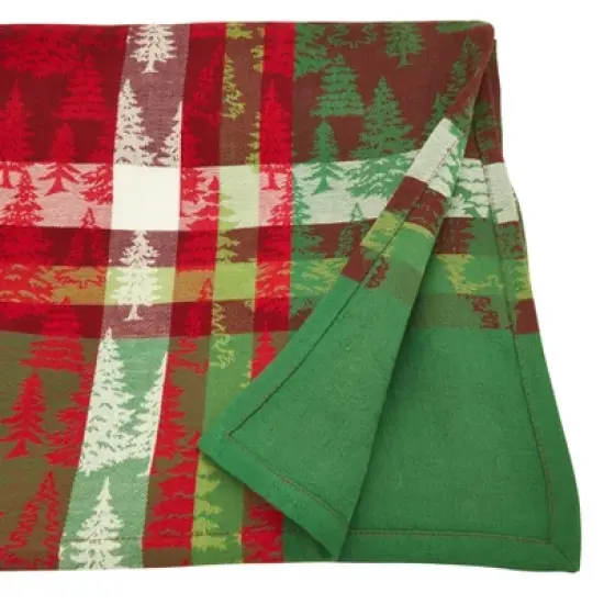 Saro Lifestyle Classic Plaid Christmas Tree Design Holiday Cotton Table Topper Tablecloth image {1}