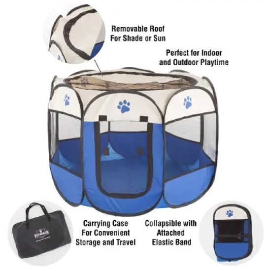 Pop-Up Pet Playpen - Indoor and Outdoor Dog Pen with Carrying Case - Portable Pet Enclosure for Dogs, Cats, and Other Small Animals by PETMAKER (Blue) image {2}
