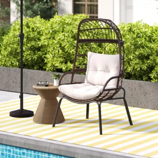 Tangkula PE Wicker Egg Chair Patio Cocoon Lounger w/ Comfortable Cushions & Metal Frame image {1}