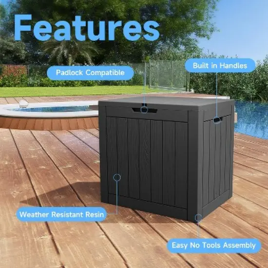 Dolonm 30 Gallon Deck Box, Outdoor Storage Box, with Lockable Lid & Woodgrain Design - All-Weather Resistant,Black image {5}
