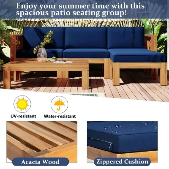 Maisie 5-piece Acacia Wood Patio Sectional Sofa, Conversation Set with Cushions, Outdoor Furniture - Maison Boucle image {4}