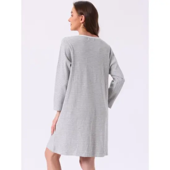 INSPIRE CHIC Women's Stripe Pajamas Nightshirt Lounge House Dress Sleep Shirts Sleepwear Long Sleeve Nightgowns image {3}
