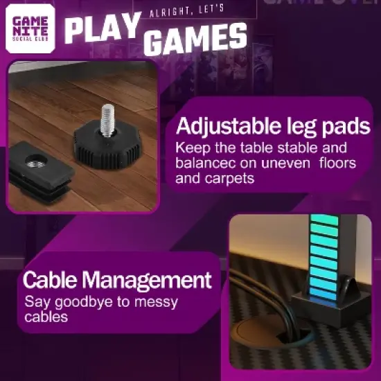 BestMassage 47 Inch Gaming Desk Multifunctional Gaming Workstation Wide Gaming Table for Multiple Monitors Cup Holder & Headphone Hook image {5}