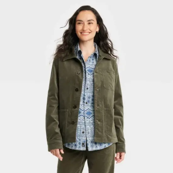 Houston White Adult Velour Chore Jacket - Olive Green image {3}