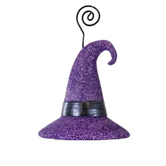 Bethany Lowe 4.5 Inch Witch Hat Purple Glitter Halloween Tree Ornament , Halloween Decor Halloween Place Card Holder (1PC) image {1}