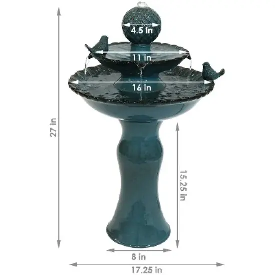 Sunnydaze 27"H Electric Ceramic 2-Tier Resting Birds Outdoor Water Fountain image {11}