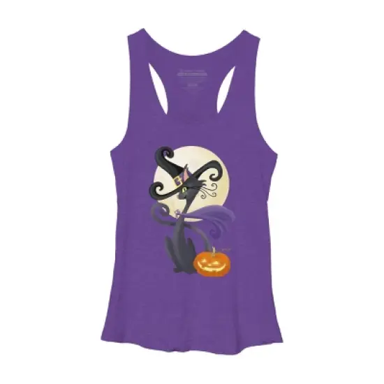 Women's Design By Humans Bewitching Black Halloween Kitty Cat By LittleBunnySunshine Racerback Tank Top image {4}