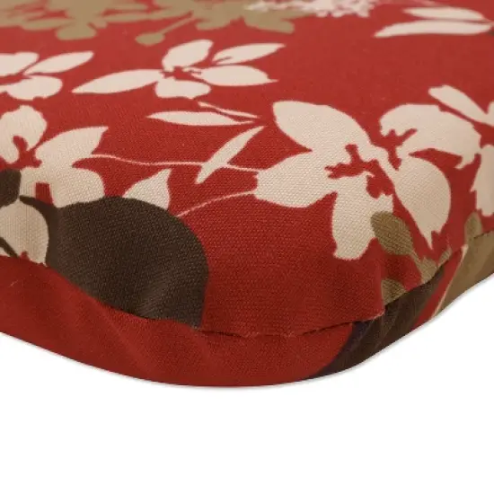 2-Piece Outdoor Reversible Seat Pad/Dining/Bistro Chair Cushion Set - Brown/Red Floral/Stripe - Pillow Perfect image {3}