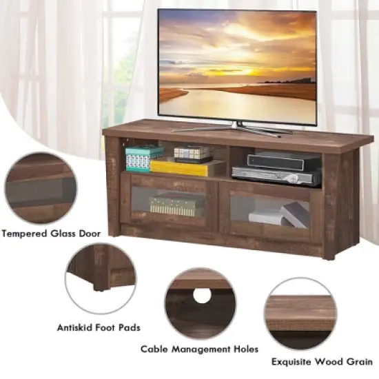 Costway TV Stand Entertainment  Center Hold up to 55'' TV with 2 Shelves & 2 Door Cabints image {5}