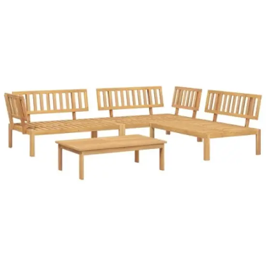 vidaXL 4 Piece Patio Pallet Sofa Set - Solid Wood Acacia, Modular Outdoor Seating - Includes 3 Sofas and 1 Table image {8}