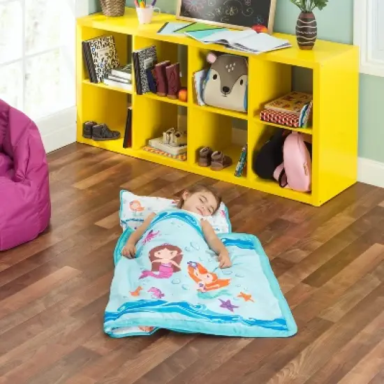 Everyday Kids Toddler Nap Mat &ndash; Underwater Mermaids &ndash; Soft Microfiber, Rollup with Handle & Pillow, for Preschool, Daycare, or Travel -Ages 2-6 years image {9}