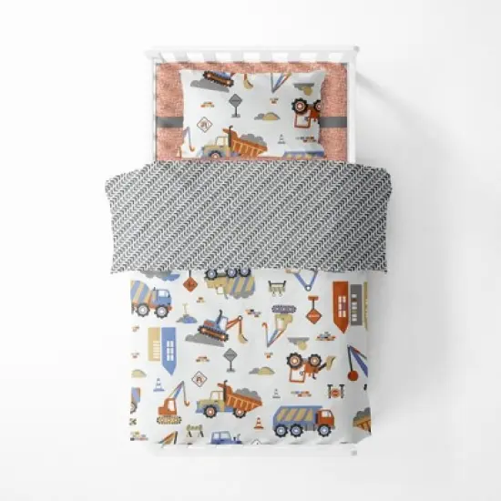 Bacati - Construction Yellow Orange Blue Gray 3 pc Toddler Bed Sheet Set image {5}