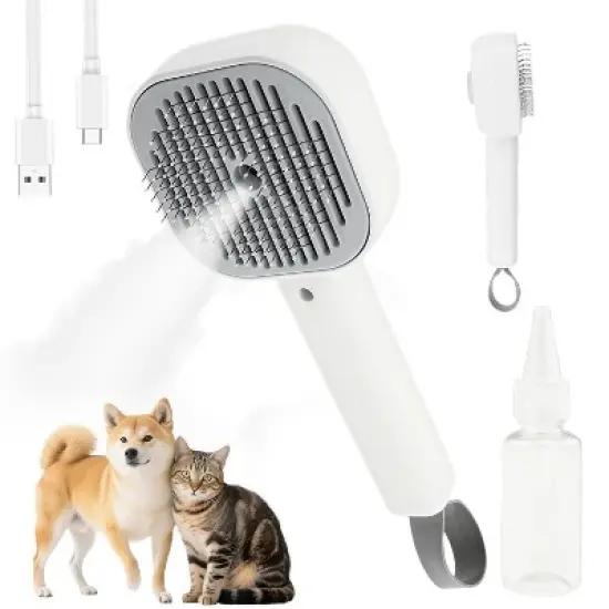 BABYYER 3 in 1 Pet Steam Brush, Auto Cleaning Dog Cat Hair, Removal Comb Rechargeable Cat Grooming Brush for Long and Short Hair image {10}
