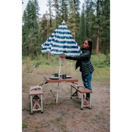 Stansport Picnic Table and Umbrella Combo Pack Wood Grain image {8}