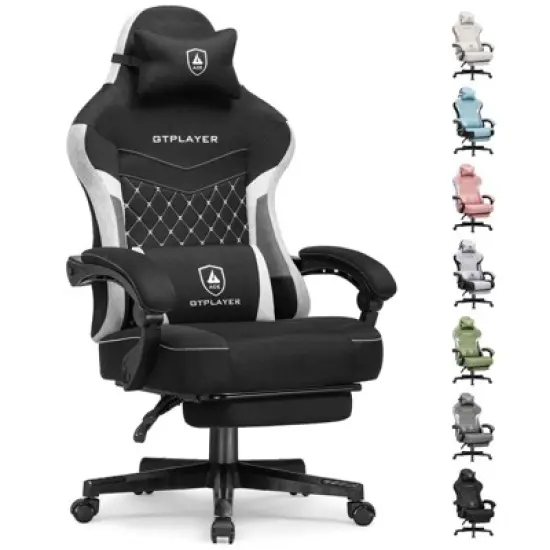 GTPLAYER Gaming Chair with Footrest, Premium Breathable Fabric, Waist Support, Linkage Armrest image {11}