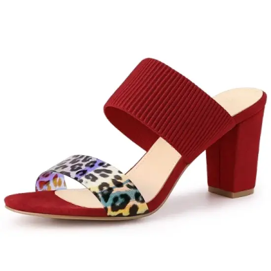 Allegra K Women's Leopard Printed Block Heeled Slide Sandals image {7}