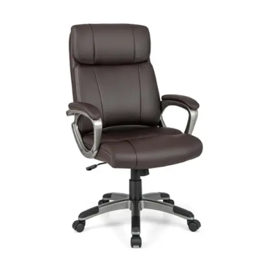 Costway Ergonomic Office Chair PU Leather Executive Swivel with Upholstered Armrests Brown image {3}