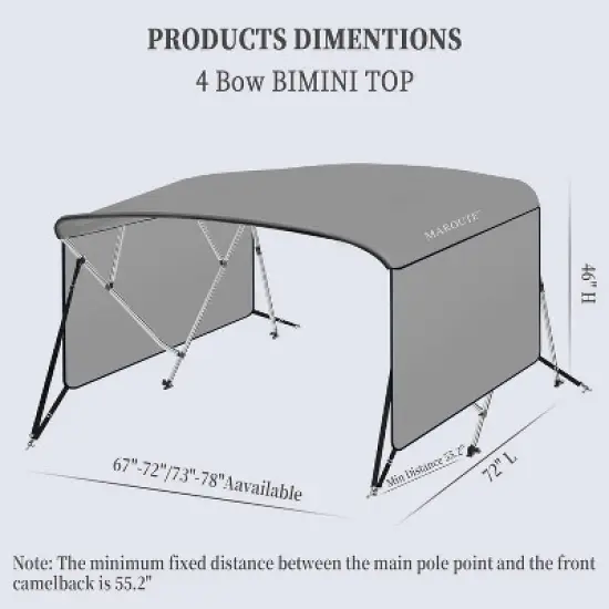 4 Bow Bimini Top Boat Cover with 1" Aluminum Alloy Frame, 600D Marine Grade Fabric, Adjustable Rear Support Poles, Zippered Storage Boot & Heavy Duty image {3}