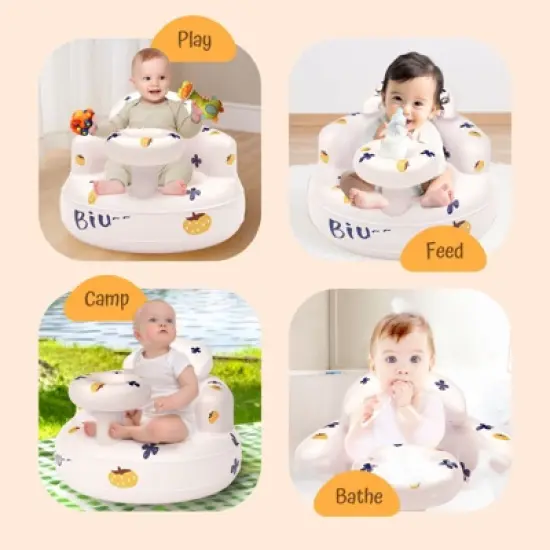 BabyBond Inflatable Baby Seat for Babies 3-36 Months, Baby Floor Seats for Sitting Up,Blow Up Baby Chair with Built in Air Pump,Pumpkin image {5}