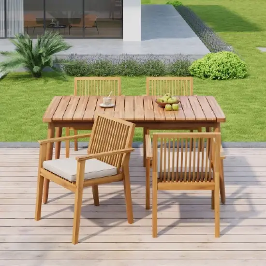 Christopher Knight Home Fiora Farmhouse 5 Piece Patio Acacia Wood Dining Set with Cushions image {9}