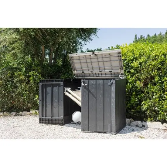 Toomax Storer Plus XL 44 Cubic Foot Resin Weather Resistant Outdoor Horizontal Storage Shed Cabinet for Trash Cans and Yard Tools (2 Pack) image {2}