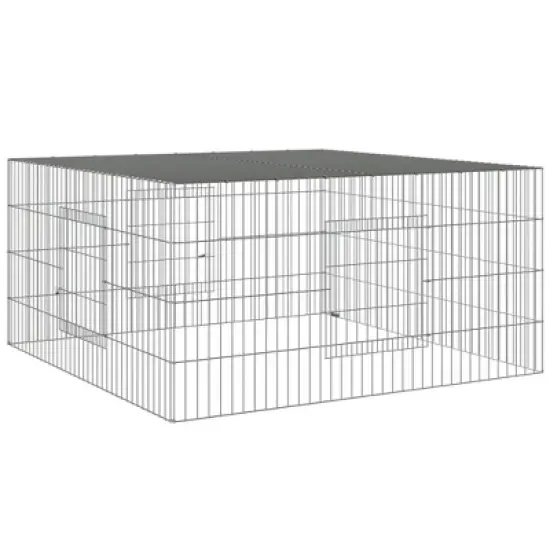 vidaxl Rabbit Cage/Animal Playpen/Pet Enclosure/Hutch - Galvanized Iron, Silver - Outdoor Safe, Spacious 43.3"x43.3"x21.7" image {7}