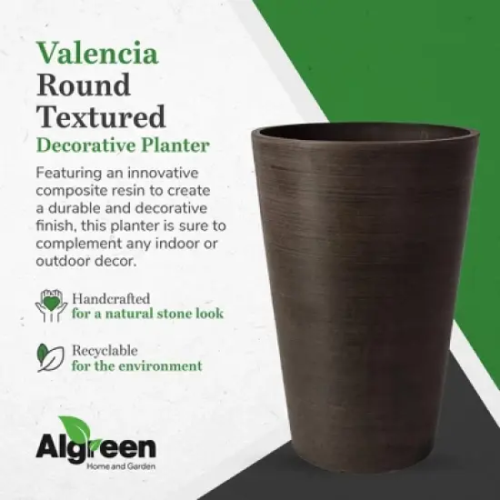 Algreen 16130 Valencia 12 x 18 Inch Round Taper Recycled Planter Pot, Chocolate image {4}