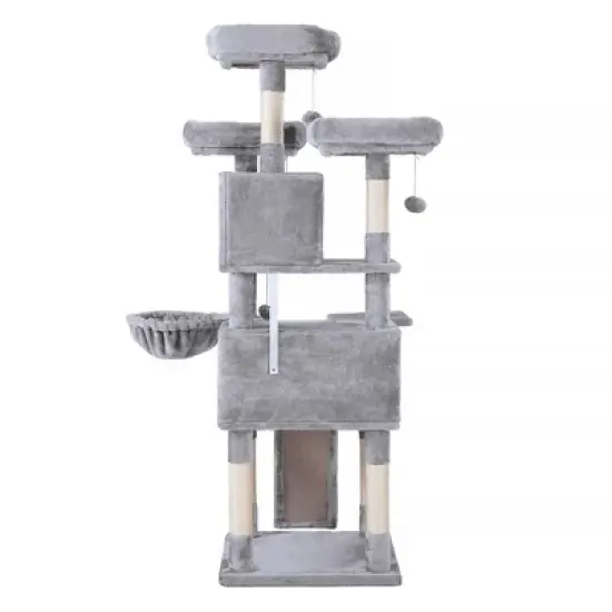 FEANDREA 66.5" Cat Tree Large Cat Tower Cat Condo with Scratching Posts Board 2 Caves 3 Plush Perches image {3}