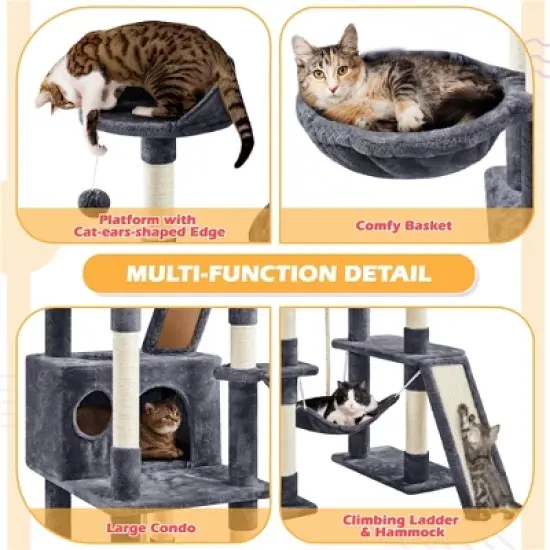 Yaheetech 82.5"H Large Plush Cat Tree with 2 Cozy Condos image {3}