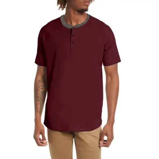 Men's Short Sleeve Henley T-Shirt with Contrast-Trim image {3}