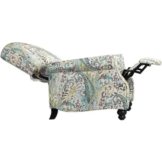 Elm Lane Ethel Skye Blue Paisley Patterned Recliner Chair Modern Armchair Comfortable Push Manual Reclining Footrest for Bedroom Living Room Reading image {5}