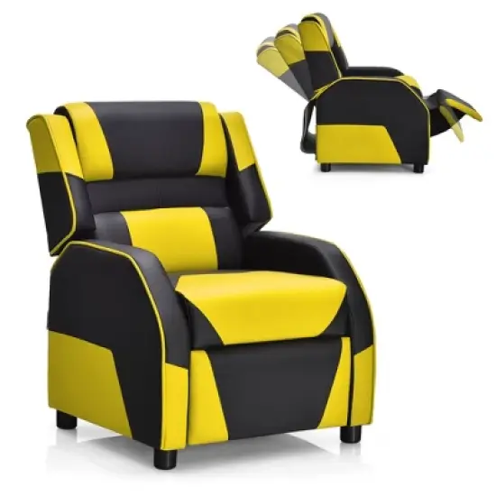 Costway Kids Youth Gaming Sofa Recliner w/Headrest & Footrest PU Leather Yellow\White\Blue\Pink image {12}