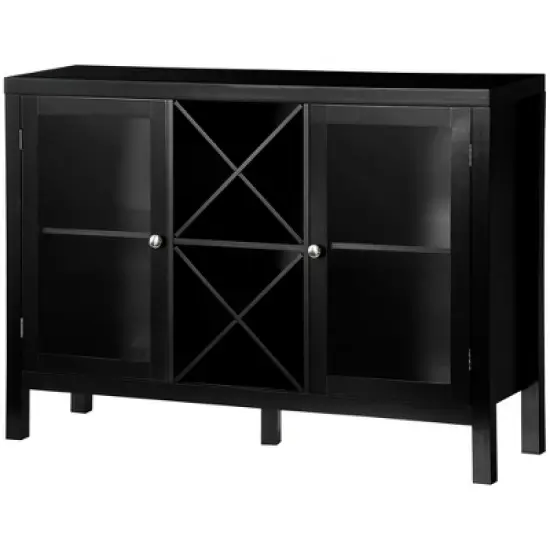 HOMCOM Modern Kitchen Sideboard, Buffet Table with Removable Wine Rack, Tempered Glass Door Cabinet and Adjustable Shelves for Living Room, Kitchen, Entryway, Black image {3}