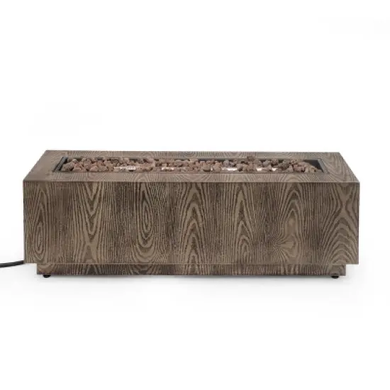 48 Inch Rectangular Iron Propane Fire Pit With Wood Grain Finish And Built In Burner image {12}