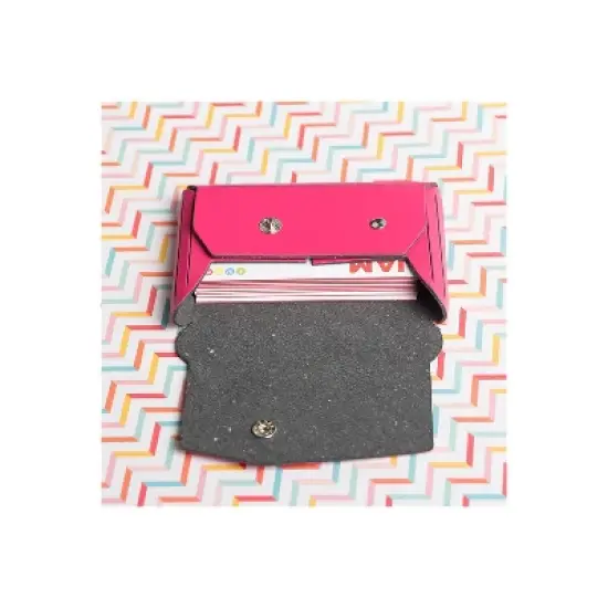 JAM Paper Italian Leather Business Card Holder Case w/Angular Flap Fuchsia Pink 233329912 image {4}