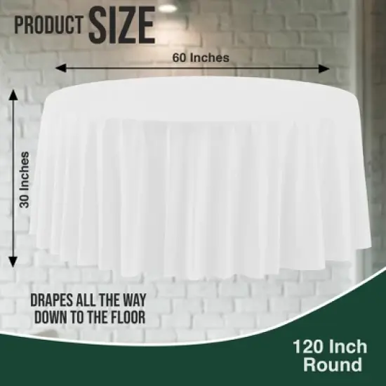 Crown Display White Round Disposable Tablecloth for Parties- 120 Inch White Plastic Table Cloth - Floor Length Tablecloth for 6 foot Table - 12 Pack image {3}