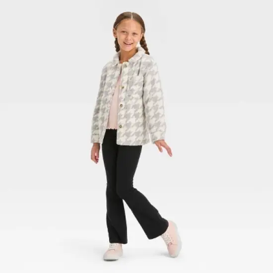 Girls' Button-Down 'Houndstooth' Shacket- Cat & Jack&trade; Gray/Cream image {2}