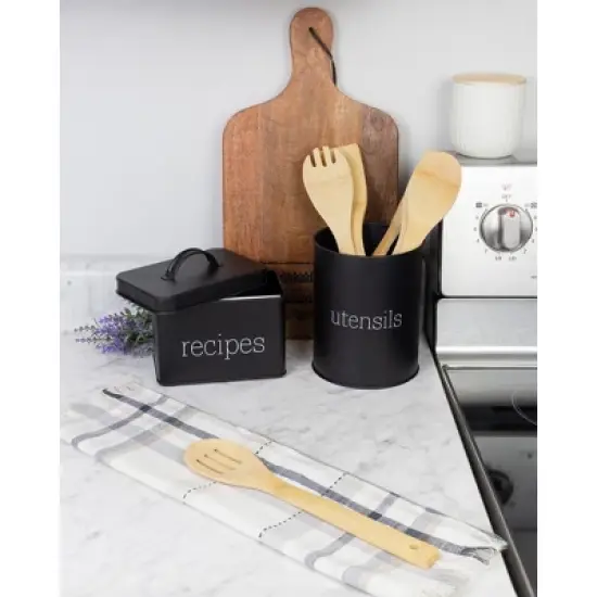 AuldHome Design Farmhouse Enamelware Recipe Box; Vintage Rustic Style Metal Recipe Holder Organizer image {4}