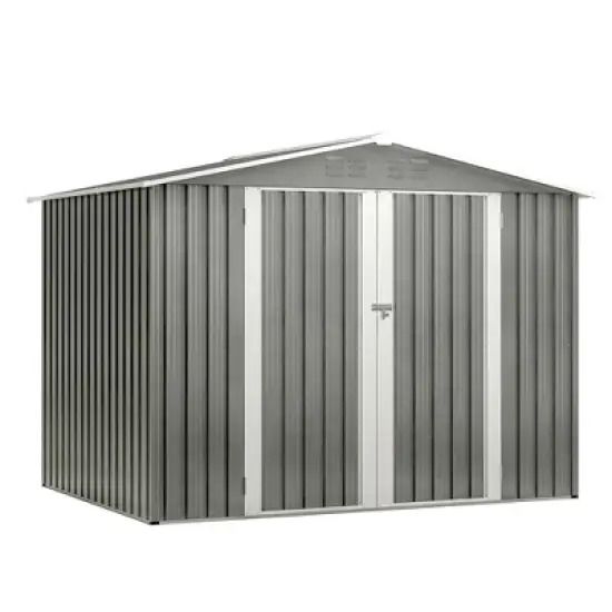 8 x 6 FT Outdoor Waterproof Garden Tool Storage Sheds with Metal Foundation with Floor Frame,with Lockable Doors & Air Vents, for Backyard, Lawn, Gray image {14}