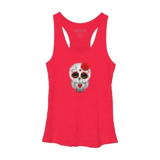 Women's Design By Humans Cute Red Day of the Dead Sugar Skull Owl By jeffbartels Racerback Tank Top image {7}