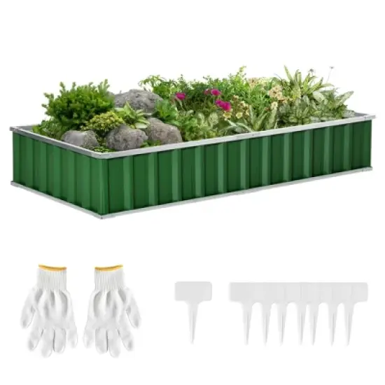 Outsunny 69'' x 36'' Galvanized Raised Garden Bed, DIY Large Planter for Outdoor Plants, No Bottom w/ A Pairs of Glove for Backyard, Patio to Grow Vegetables, Herbs, and Flowers image {7}