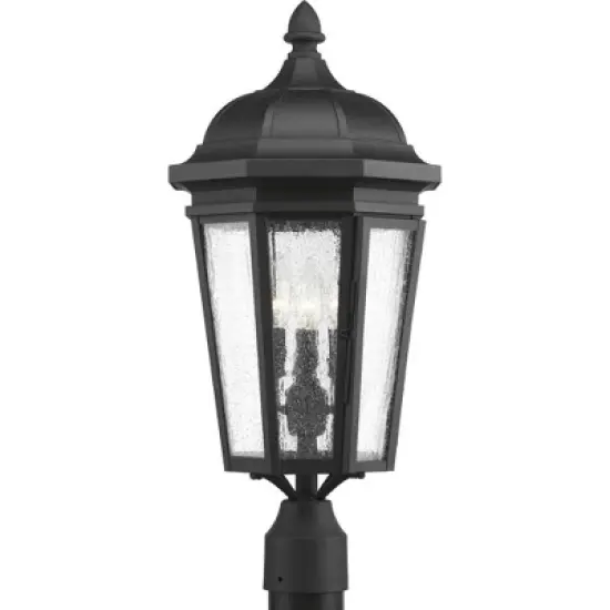 Progress Lighting Verdae 3-Light Outdoor Post Lantern, Steel, Black, Clear Seeded Glass image {4}