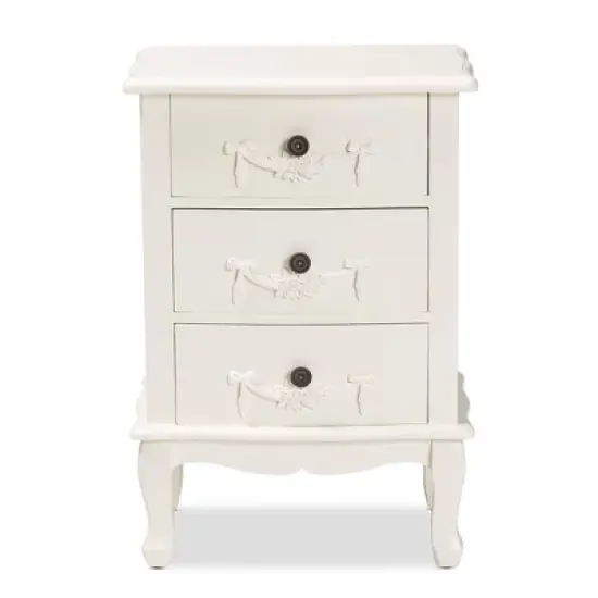 Callen Wood 3 Drawer Nightstand White - Baxton Studio image {3}