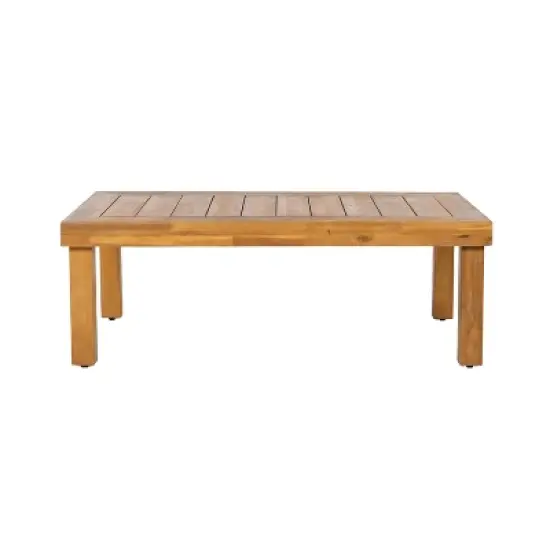 Christopher Knight Home Percy Patio Acacia Wood L Shape Upholstered 5-Seater Sectional Sofa Set with Coffee Table image {3}