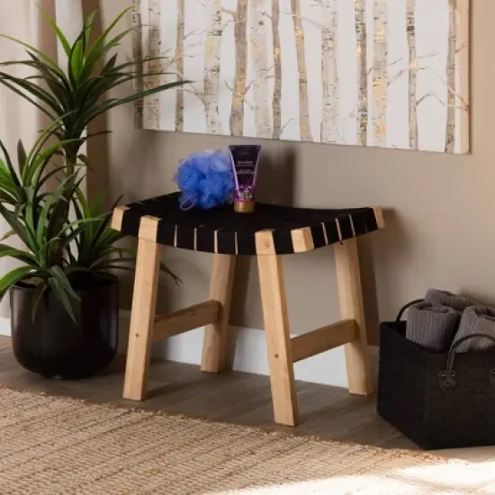 Nahla Rustic Wood Accent Bench Black/Oak Brown - Baxton Studio image {2}