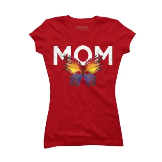 Junior's Design By Humans Mother's Day Rainbow Butterfly Mom By MeowShop T-Shirt image {5}
