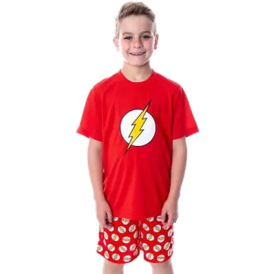 DC Comics Big Boys' The Flash Logo Short Sleeve Shirt Pajama Short Set Red image {5}